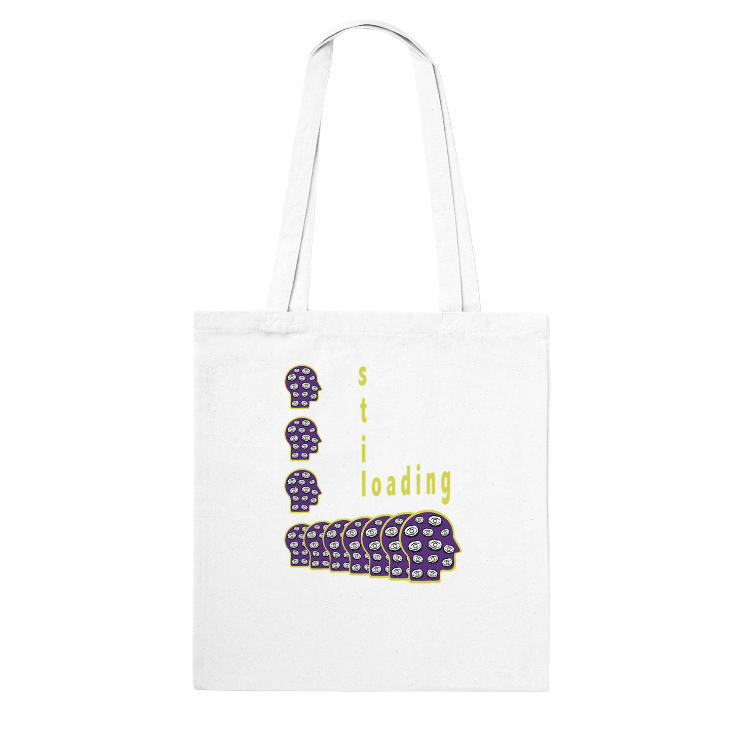 Still Loading canvas tote bag with abstract design and mindfulness message about gentle progress, emotional healing, and slow creative restarts.