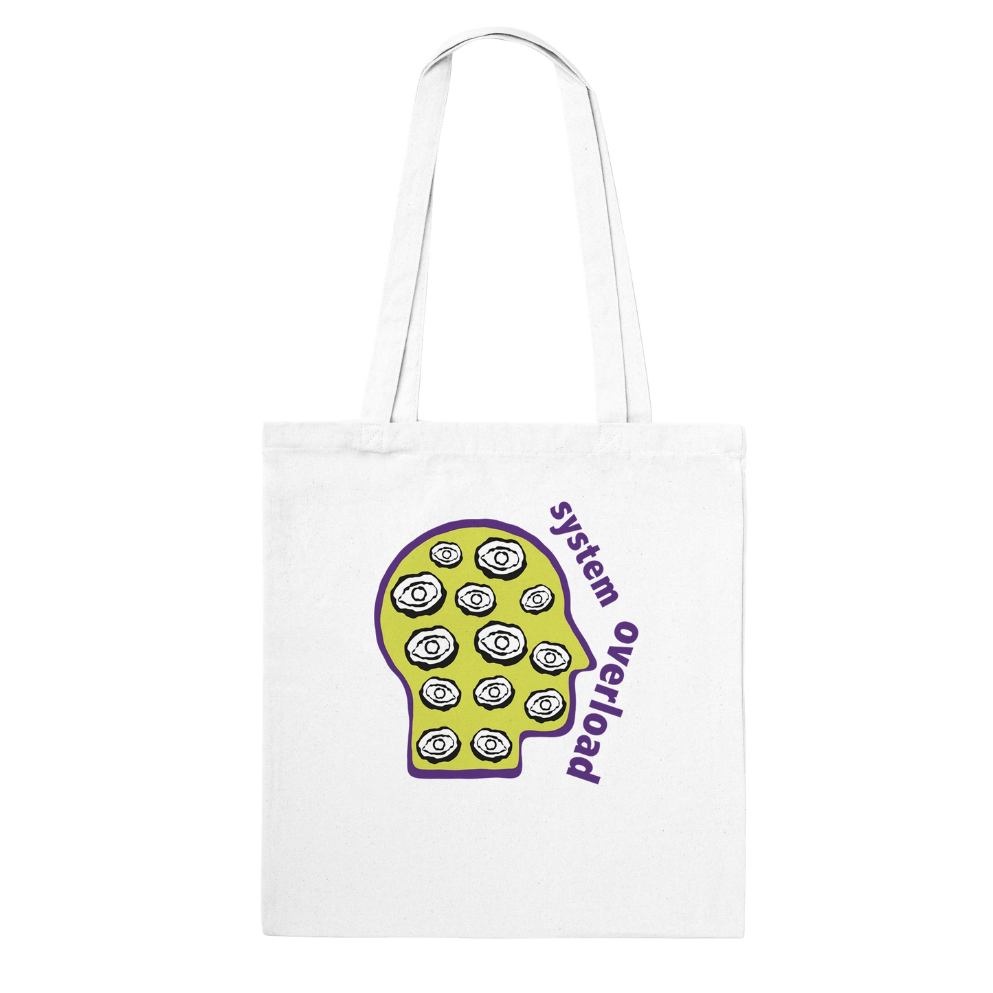 System Overload canvas tote bag with minimal design and calming message promoting rest, burnout recovery, and emotional pause.